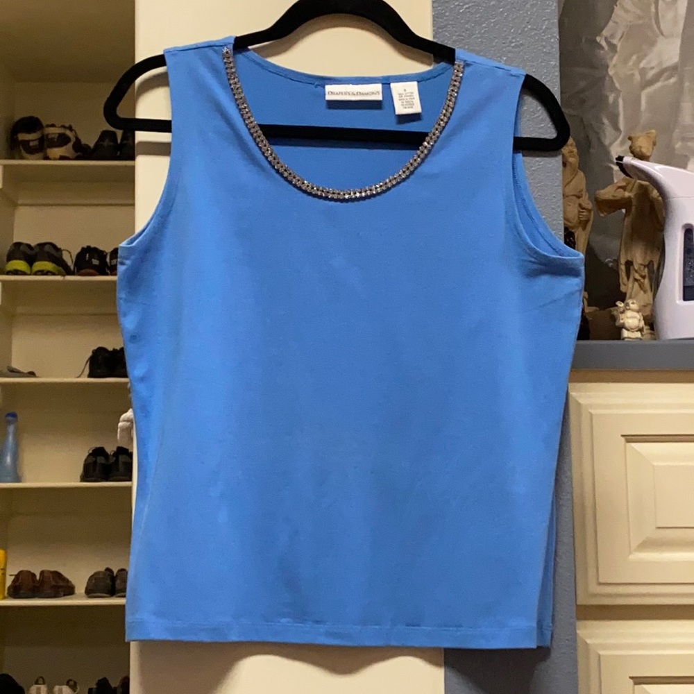 Rhinestone embellished blue tank